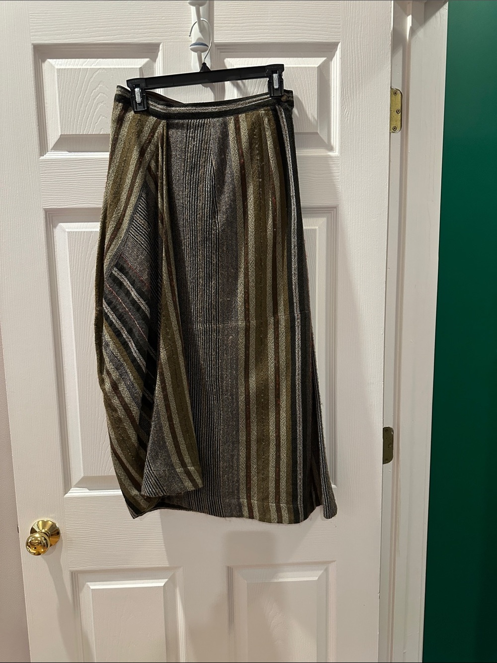 Striped Olive and Black A-Line Midi Skirt